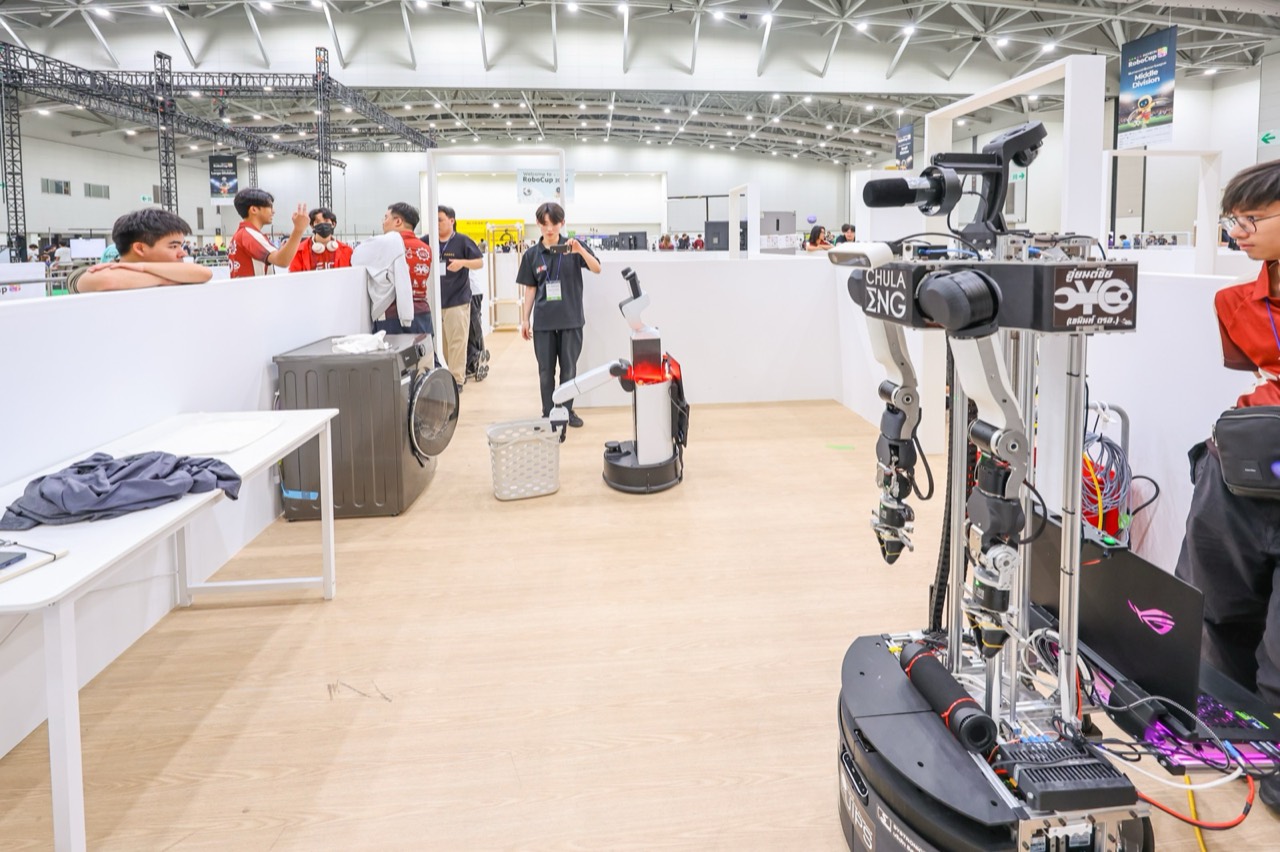 A RoboCup@Home service robot in a home-simulation apartment